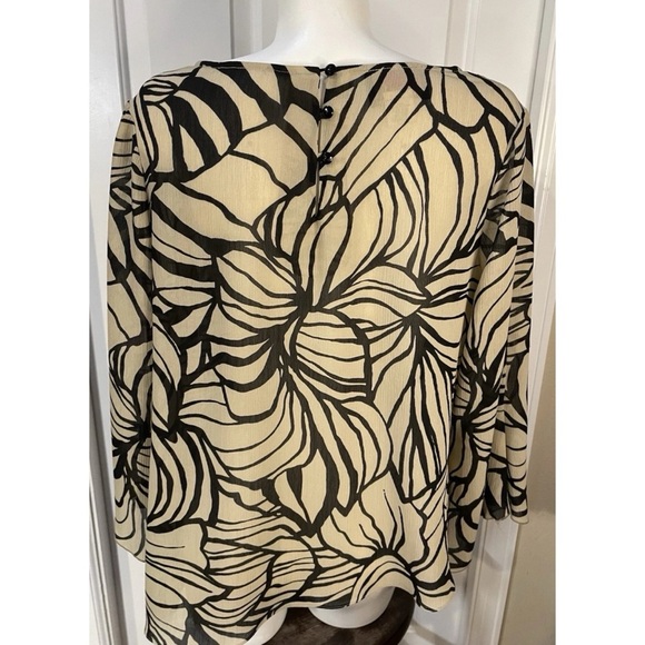 Vera Designs Assymetrical Blouse Womens Size 16 Brown Black Floral Print Vintage - Picture 7 of 7